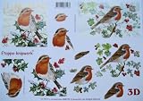 A4 3D step by step Le Suh decoupage sheet - Christmas - robins, holly