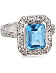 White Bronze Blue Topaz with Cubic-Zirconia Ring