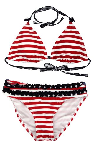 ToBeInStyle Kid's Two Piece Bikini Set Swimsuit Fully Lined - American Flag - 12