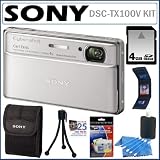 Sony Cyber-Shot DSC-TX100V 16.2MP Digital Camera with 3D Sweep Panorama in Silver + 4GB Accessory Kit