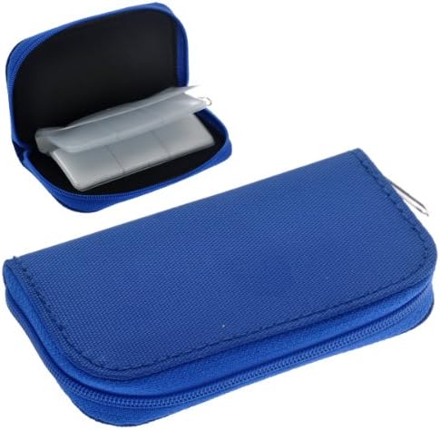 Foxnovo Portable 22 Slots Sd Sdhc MMC Cf Micro Sd Memory Card Holder Pouch Case Zippered Storage Bag Protector (2014 Blue)