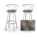Set of 2 Metal Swivel Barstools (29" Chrome) (Cheetah Print)