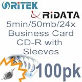 Ritek RiData Business Card CD-R silver 5min/50mb/24X with sleeves - 100 Pack - Kit includes keychain LED light