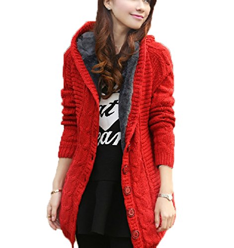 【ノーブランド品】 レディース アウター トップス 長袖 フード付き ニット カーディガン ざっくり ケーブル編み