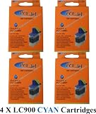 4 X LC900C Cyan Brother Compatible Ink Cartridges for Brother DCP-110C, DCP-115C, DCP-117C, DCP-120C, DCP-310CN, DCP-320CN, FAX 310, FAX 1835C, FAX 1840C, FAX 1940CN, FAX 2440C, MFC-5840CN, MFC-620CN, MFC-210C, MFC-640CW, MFC-215C, MFC-3100, MFC-3240C, MFC-3340C, MFC-3342CN, MFC-3340CN, MFC-410CN, MFC-425CN, MFC-5440CN