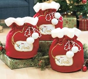 Set of 3 Santa's Large Fabric Christmas Gift Bags