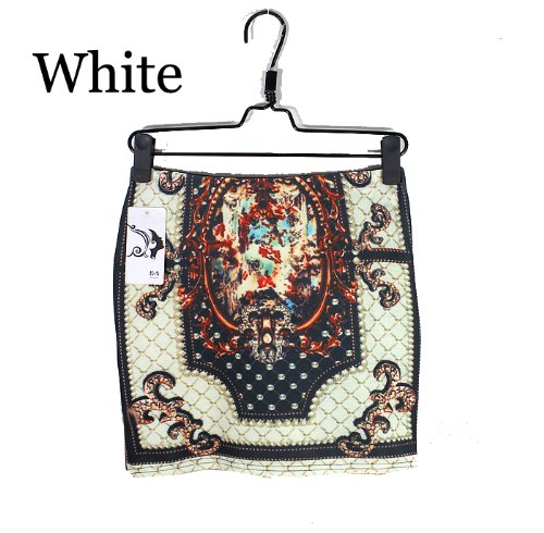 Mini Skirt Shorts Sexy Stretch High Waist Elastic Stretch the Pencil Skirt Shorts for Women European Fashion Style Vintage Print Size Free - White
