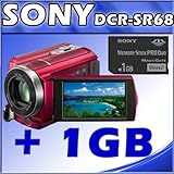 Sony DCR-SR68 80GB Hard Disk Drive Handycam Camcorder (Red) + Sony 1 GB Memory Stick PRO Duo Flash M
