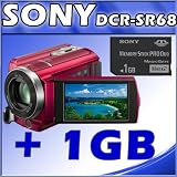Sony DCR-SR68 80GB Hard Disk Drive Handycam Camcorder (Red) + Sony 1 GB Memory Stick PRO Duo Flash Memory Card