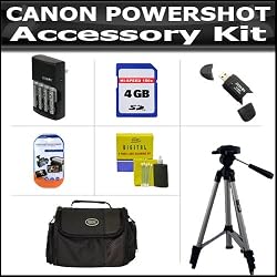 Accessory Kit For CANON POWERSHOT SX20 IS SX20 SX1 IS SX150IS SX150 IS Digital Camera Includes 4GB Secure Digital High Capacity (SDHC) Card Class + Carrying Case + AA Battery & Charger Set + Card Reader + LCD Screen Protector + 52 Inch Tripod + More Accessory Kit For CANON POWERSHOT SX20 IS SX20 SX1 IS SX150IS SX150 IS Digital Camera Includes 4GB Secure Digital High Capacity (SDHC) Card Class + Carrying Case + AA Battery & Charger Set + Card Reader + LCD Screen Protector + 52 Inch Tripod + More