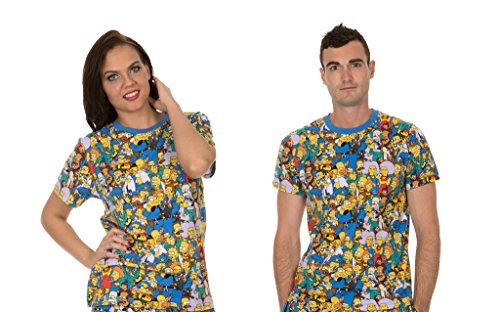 The Simpsons Multi Character Collage Adult Blue T-shirt Tee