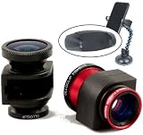 Olloclip 3-in-1 Fisheye, Macro, Wide Angle Lens Kit For the Apple iPhone 5 (Red) and a iPhone Tripod adapter with 1/4x20 Standard Tripod Thread