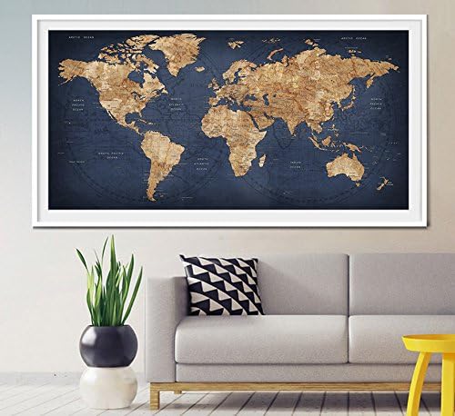 World map push pin, Large world map, Abstract World Map, Travel Gift, Wall Decor Wanderlust Worldmap poster print, decorative push pins (19x39 inches)