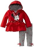 Disney Baby-Girls Newborn 3 Piece Knit Hooded Jacket And Pant, Red, 0-3 Months