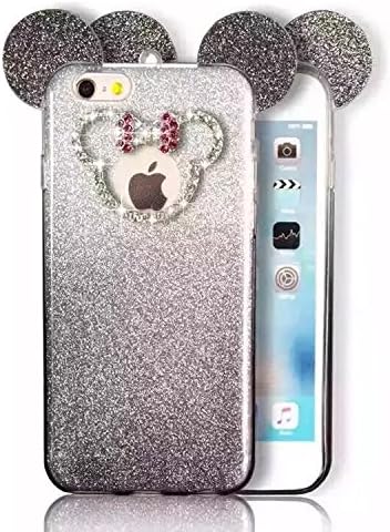 Samsung S7 Case -SpicyQ® 3D Handmade Lovely Cute Mickey Mouse Ear Design with Shiny Bling Diamond Bow-tie Sparkle Glitter TPU Cover Case for Samsung Galaxy S7 (Black)