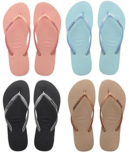 Havaianas Brazil Women`s Flip Flops Vary Colors Slim Metallic Logo Sandal All Sizes