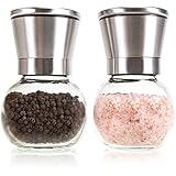 **Spring Sale!** Deluxe Stainless Steel Salt and Pepper Grinder Set - Brushed Stainless Steel Pepper Mill and Salt Mill, Glass Round Body, Adjustable Ceramic Rotor By Simple Kitchen Products.