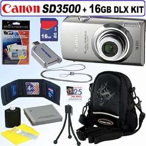 Canon PowerShot SD3500IS 14.1 MP Digital Camera (Silver) + 16GB Deluxe Accessory Kit