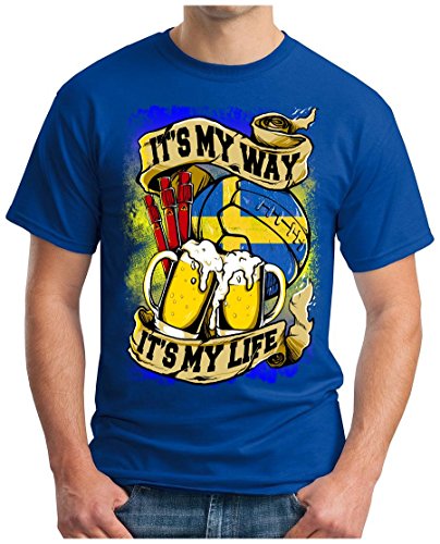 OM3 – SWEDEN-MY-WAY – T-Shirt SCHWEDEN MY LIFE EM 2016 FRANCE BIER BEER FANSHIRT SOCCER DRINK SPORT GEEK SWAG, 3XL, royalblau