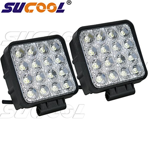 Sucool 2pcs One Pack 4 Inch Square 48w Led Work Light Off Road Flood Lights Truck Lights 4×4 Off Road Tractor Jeep Work Lights Fog Lamp for Jeep Cabin/boat/suv/truck/car/atv/vehicles/automative/jeep/marine
