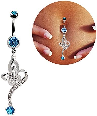 14G Belly Button Navel Ring Surgical Steel Curved Barbell Bananabell Sapphire Flower Piercing Jewelry