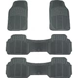 CAR TRUCK SUV VAN RUBBER FLOOR MATS SEMI CUSTOM FIT 4PCS FOR 3-ROWS ALL WEATHER IN COLOR GRAY