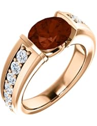 10K Rose Gold 9.00x7.00mm Oval Cut Mozambique Garnet and Diamond Ring -- LIFETIME WARRANTY