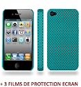 Etui ORIGINAL Bleu Lagon "Alv&eacute;olia" de MUZZANO pour APPLE IPHONE 4 / APPLE IPHONE 4S + 3 Films de Protection Ecran UltraClear Pour APPLE IPHONE 4 / APPLE IPHONE 4S