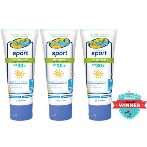TruKid 3 Piece Set: SPORT Unscented/Water Resistant Sunny Days SPF30+ Lotion 2.0 oz tubes (no Vit. A)