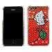 Cute Kitten with Red Apple Acrylic Rhinestones Bling Diamond Snap on Back Cover Protector Faceplate Case for Apple Iphoen 4 4g + Front and Back Screen Guard Film (Free Wristband)