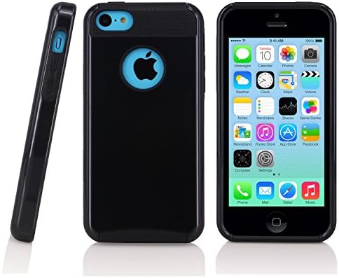 iPhone 5C Case, Seaplays Hybrid Dual Layer Shockproof Case for iPhone 5C with Stylus (Black/Black)