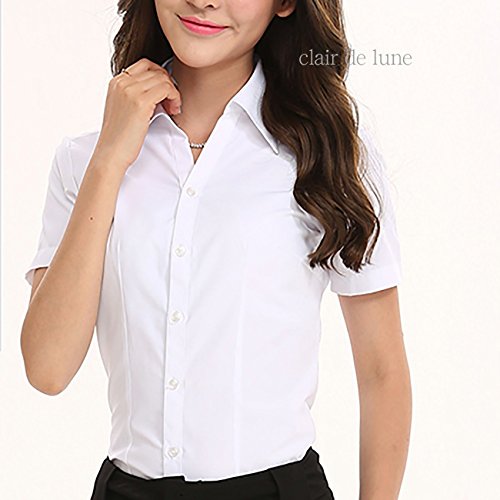 [高水準のクオリティ] 美シルエット 好印象 シンプル カラー 半袖 シャツ (全8色) ホワイト ピンク ラベンダー ブルー ネイビー ブラック 無地 ストライプ ジャガード clair de lune(クレールドリュンヌ）S　M　L　XL　XXL