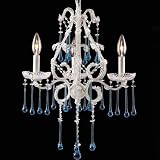 Opulence Mini Candle Chandelier in Antique White and Aqua Crystal