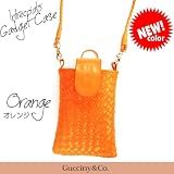 【Gucciny&Co】iPhoneや携帯電話スマホのケース ガジェットケース ネックストラップ付 イントレチャート  (オレンジ　)