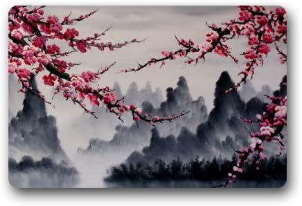 23.6"(L) x 15.7"(W) Door Mat Artistic Designer from Mr Kill Designs Stylish, Decorative, Unique, Cool, Fun, Funky Bathroom - Cherry Blossoms