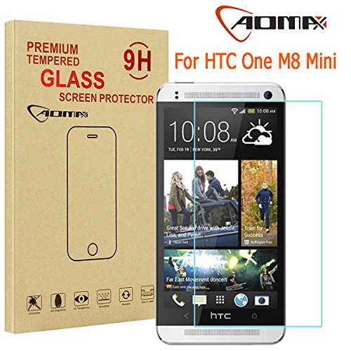 Aomax® For HTC One Mini 2,HTC M8 mini,HTC One Remix (2014) Tempered Glass Screen Protector [Superslim 0.26mm,2.5D Round Edge,9H Hardness] [Retail Package] HTC ONE M8MiniGlass