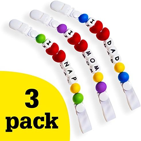 shilat 2-in-1 Silicone BPA Free Pacifier Clip for Teething Ring, 3 Pack
