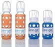 Lifefactory BPA-Free Glass Baby Bottles w/ Silicone Sleeve-4 Pack (9 oz.+4 oz. Orange & Ocean)