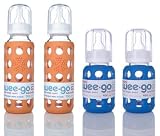 Lifefactory BPA-Free Glass Baby Bottles w/ Silicone Sleeve-4 Pack (9 oz.+4 oz. Orange & Ocean)