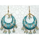 2p Aqua Kundan Lakh Hand Made Earring Bellydance India