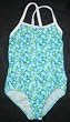 Girls 1 PC Swimsuit XX Back Blue/Green Ditsy