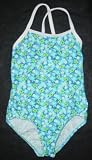 Girls 1 PC Swimsuit XX Back Blue/Green Ditsy