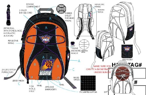 NBA Sports Large Backpack - Phoenix SUNS Back Pack with dual compartment