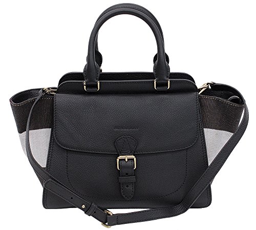 (バーバリー)BURBERRY グレイニーレザー＆キャンバスチェック・ウィングドトート 3998261-BLACK [並行輸入品] 画像