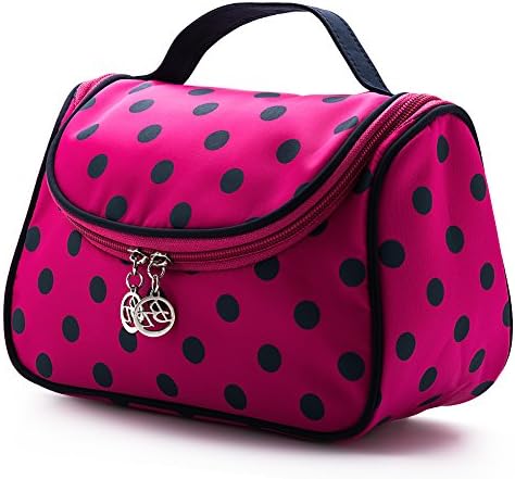 Cosmetic Bag, E-BLOOMY Polka Dots Series Toiletry Bag for Women (Rose Red)