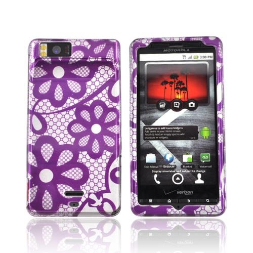 For Motorola Droid X Plastic Case PURPLE SILVER FLOWER