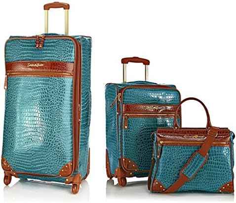 Samantha Brown Croco 3 Piece Wheeled Luggage Set ~28", 21" & Doctor's Tote Seaglass