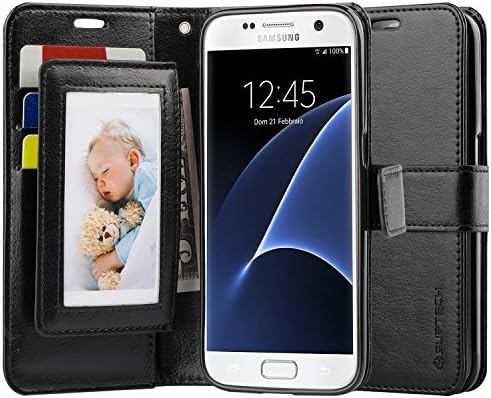 SUPTECH Galaxy S7 Case [Stand View][Detachable Wrist Strap] Samsung S7 Wallet Case with 5 Card Holders Flip Cover for Samsung S7 (Black)