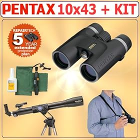 Pentax 10x43 DCF ED Binocular + Telescope + Accessory Kit w 5 Year Extended Warranty by Pentax