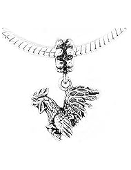Sterling Silver Gamecock Rooster Dangle Bead Charm